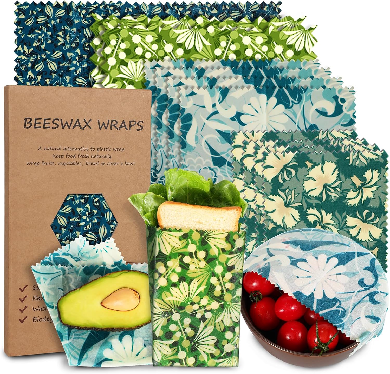 Beeswax Wrap Reusable - Eco-Friendly Beeswax Food Wraps, 11 Pack