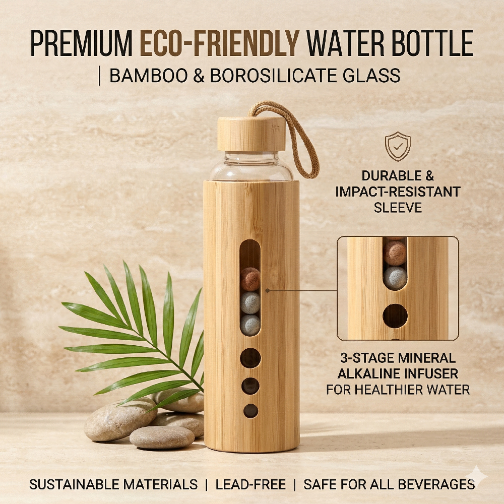 Bamboo Cutlery Travel - 550ML Borosilicate Glass Water Bottle Bamboo
