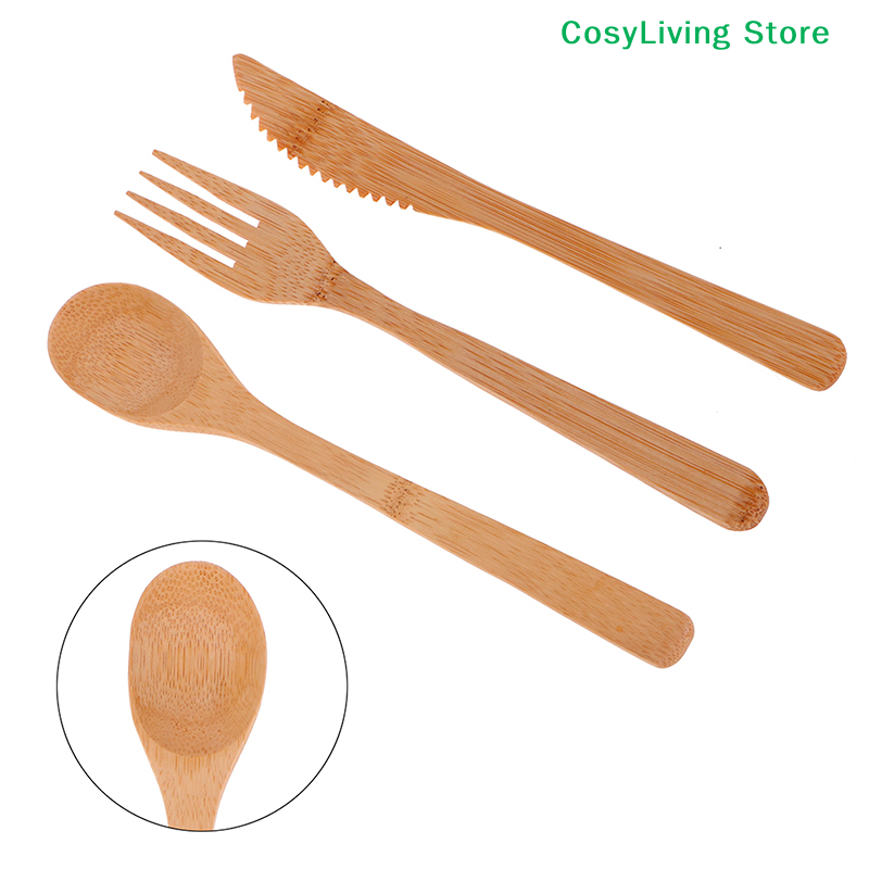 Bamboo Cutlery Travel - 1Set Fork Cutter Spoon Reusable Kitchen