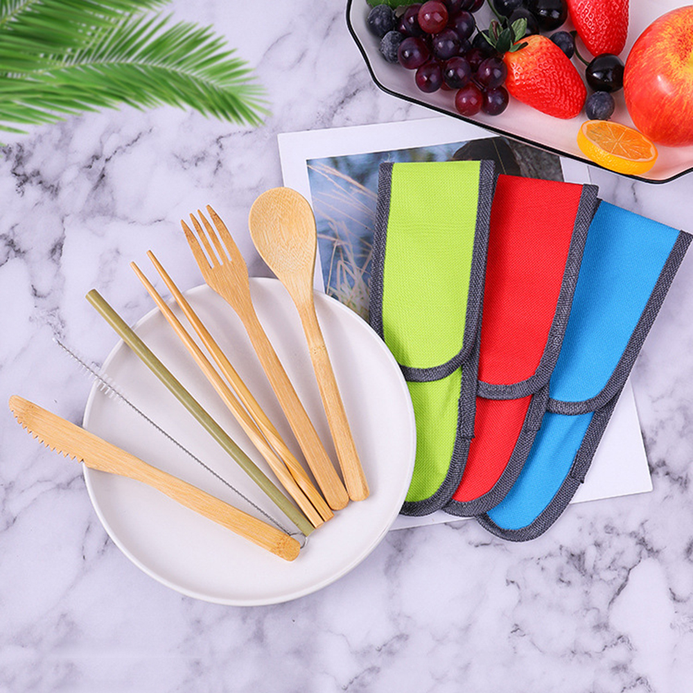 7Pcs Travel Tableware Reusable - Bamboo Cutlery Travel reseña y precio