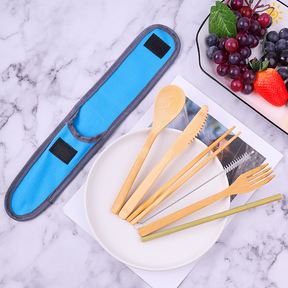 7Pcs Travel Tableware Reusable - Bamboo Cutlery Travel reseña y precio