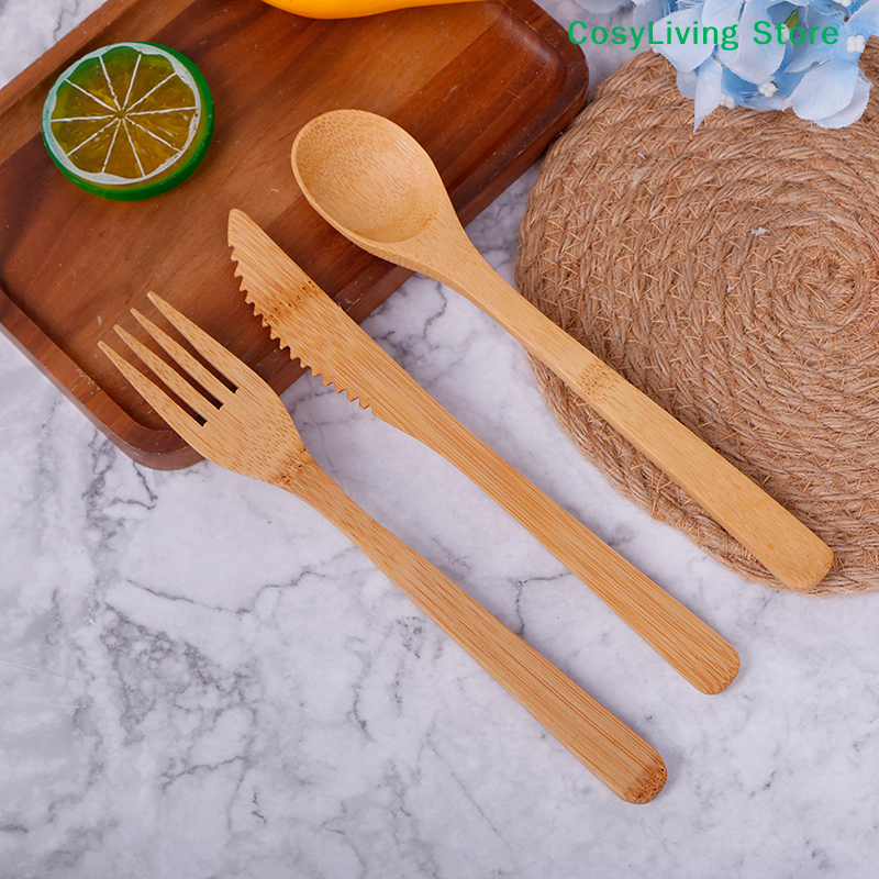 1Set Fork Cutter Spoon Reusabl - Bamboo Cutlery Travel reseña y precio